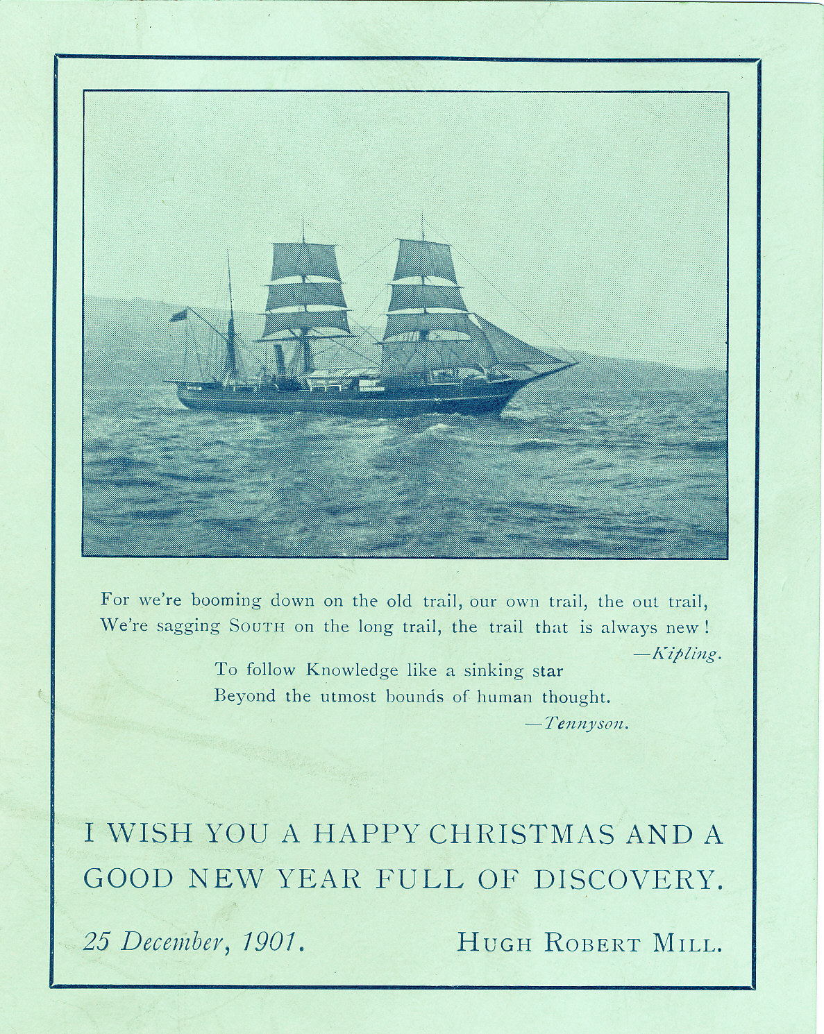 Christmas card showing Discovery under sail image