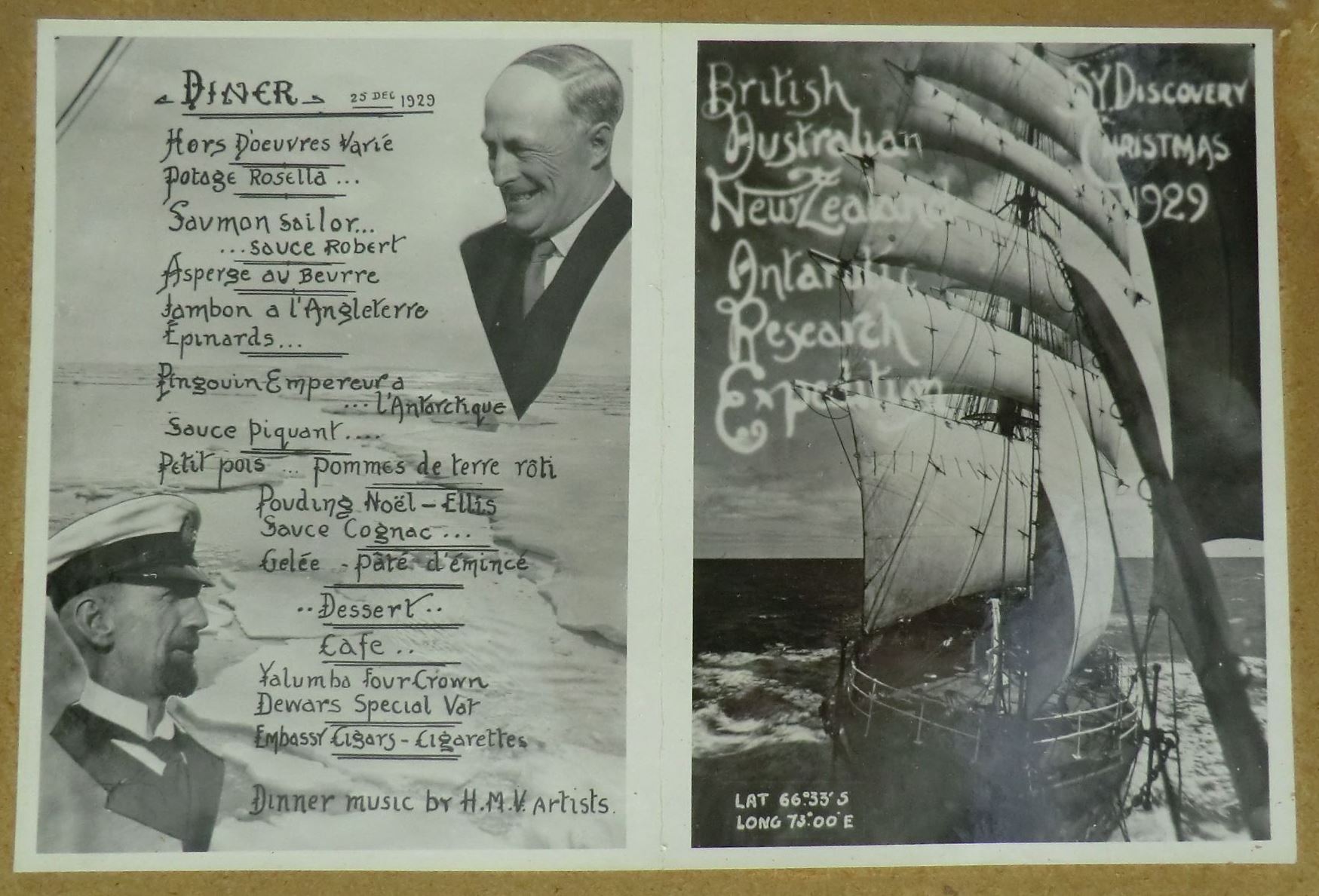 1929 Christmas Dinner Menu - ''Discovery'' - BANZARE image