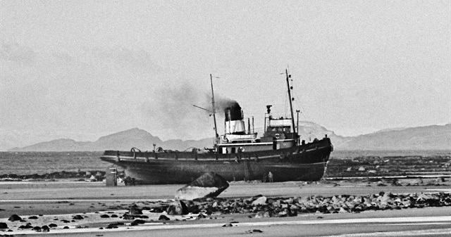 S.T. Cruiser, Steel & Bennie Ashore on North Shore, Ardrossan during a gale on 08.01.58