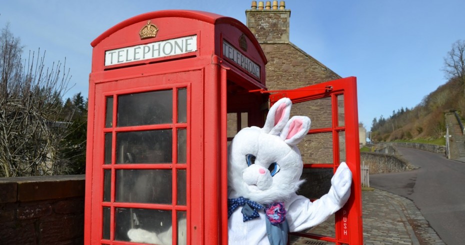 easter bunny in new lanark red phone box easter bunny in new lanark red phone box