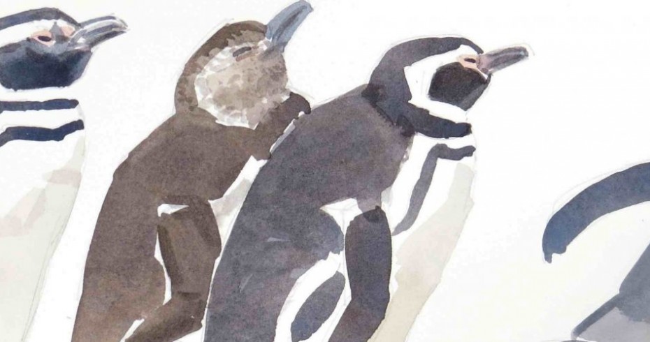 painting of four penguins painting of four penguins