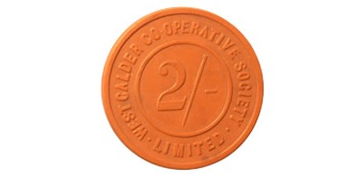 image of dividend token, west calder cooperative society limited, 2/- image of dividend token, west calder cooperative society limited, 2/-