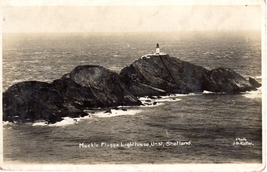 postcard of muckle flugga lighthouse, obverse