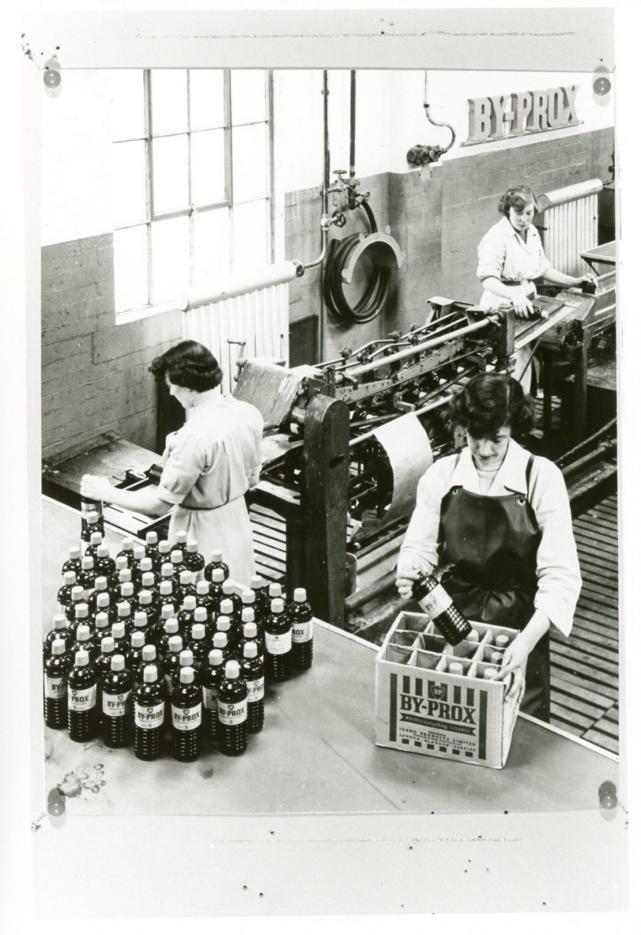 Ladies at Pumpherston Detergent Plant packaging bottles of By-Prox