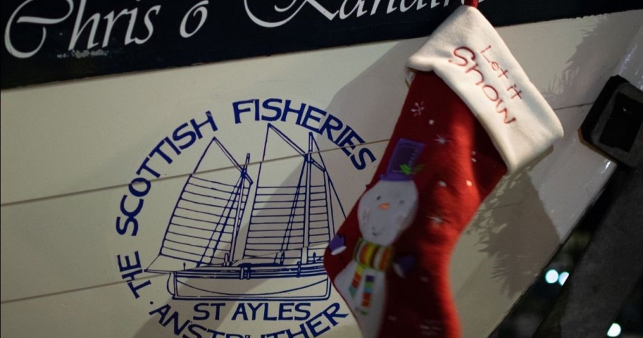 Christmas stocking hung on a boat