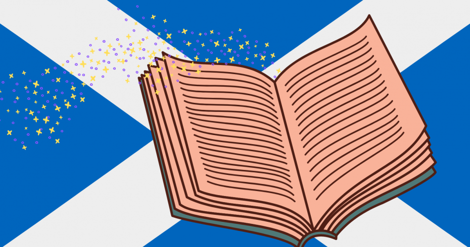graphic of saltire with book in foreground graphic of saltire with book in foreground