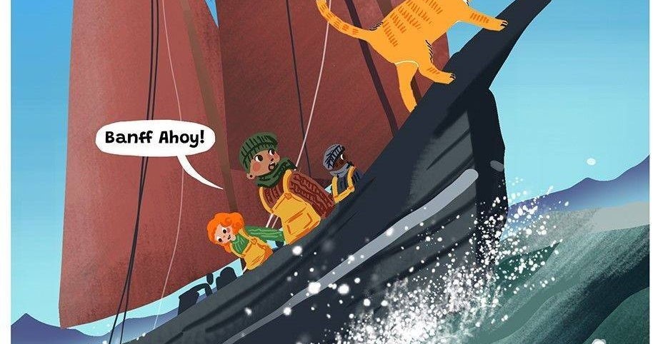 herring tales graphic - boat with people and cat aboard herring tales graphic - boat with people and cat aboard