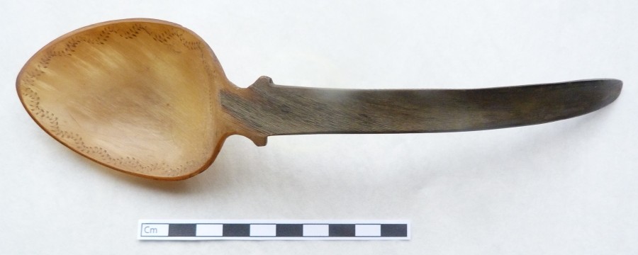 Horn spoon with decoration around the bowl