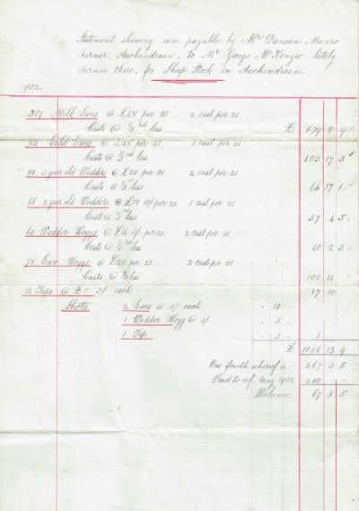 Handwritten document confirming payment for sheep stock image