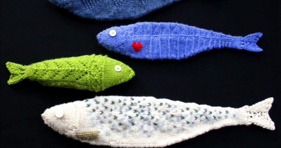 shoal of knitted fish knitting the herring exhibition