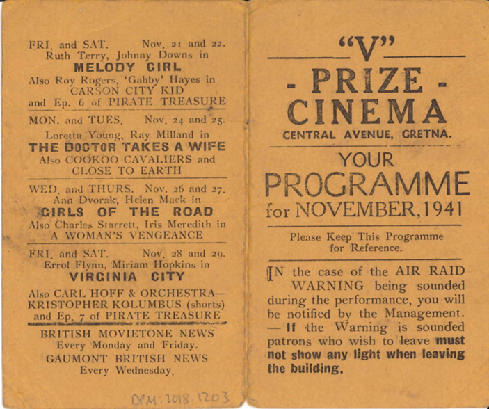 Gretna Cinema Programme, November 1941