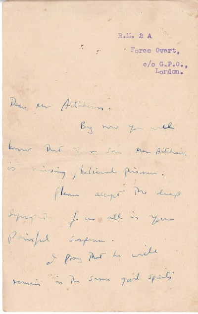 Letter to Mr Aitchison from Royal Navy Chaplain image
