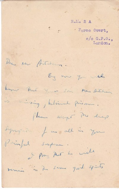 Letter to Mr Aitchison from Royal Navy Chaplain image