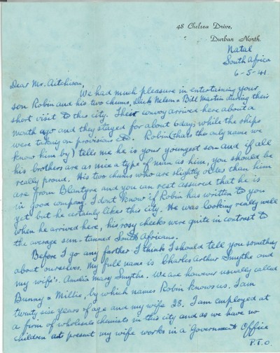 Letter from Mr C.A Smythe to Mr Aitchison image