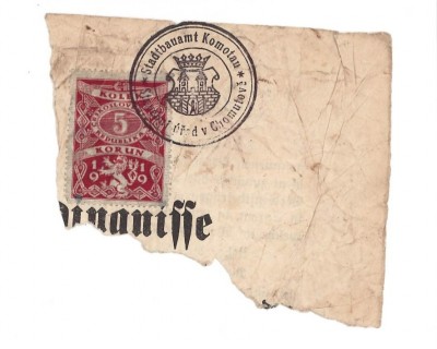 Fragment of document with Czech stamp and German text image