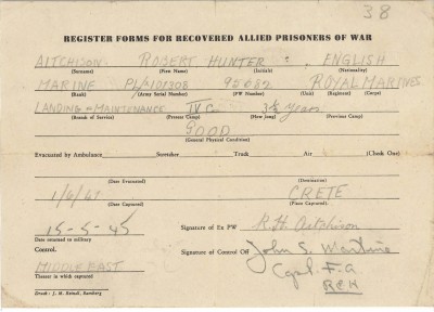 Register Forms for Recovered Allied Prisoners of War image