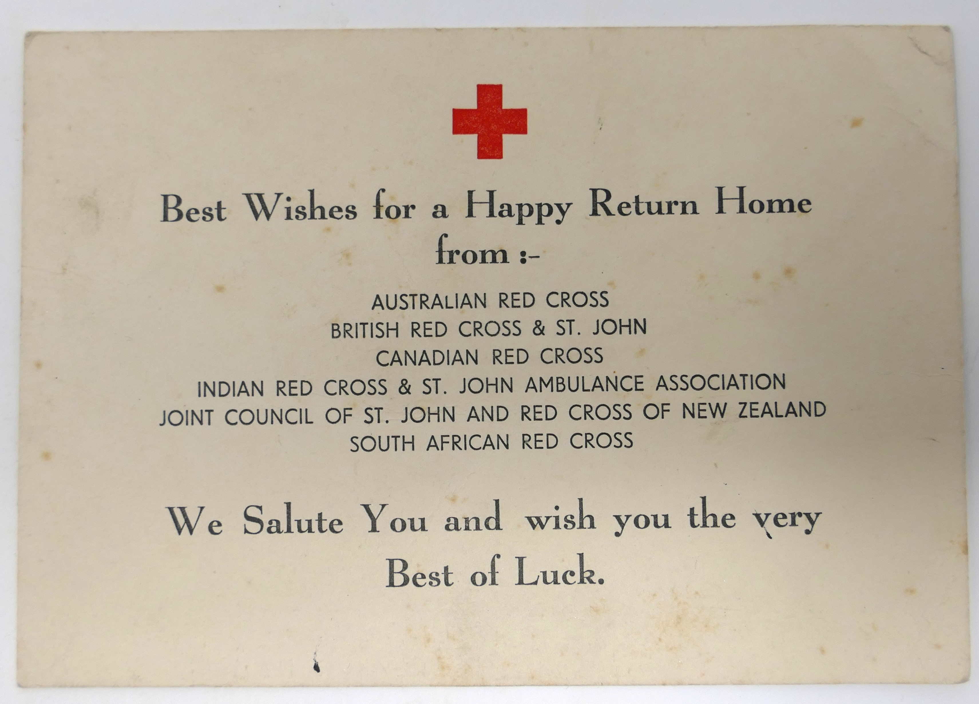 Best Wishes for a Happy Return Home from the Red Cross Go Industrial